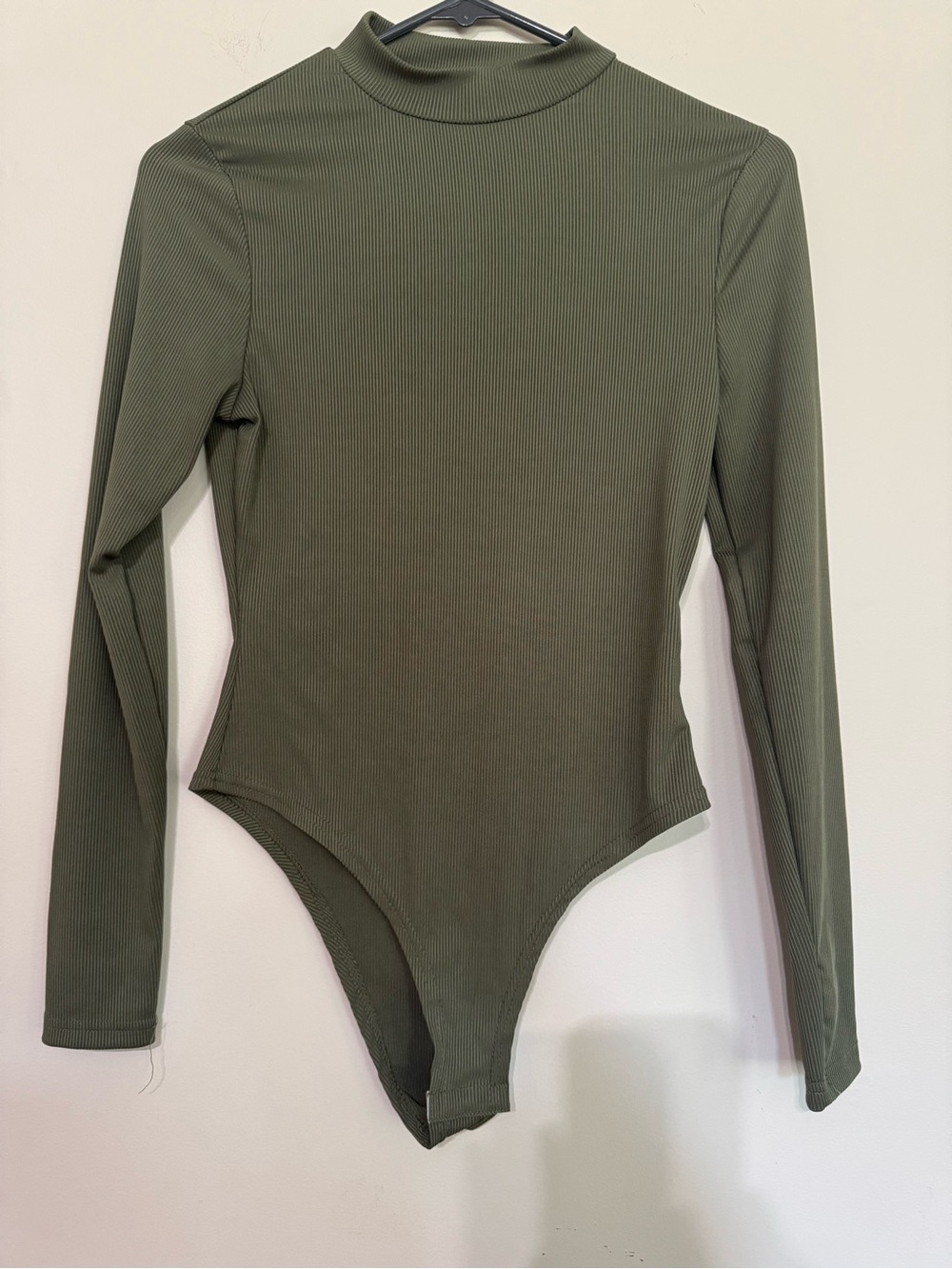 SHEIN Olive Green Ribbed Mock Neck Long Sleeve Bodysuit